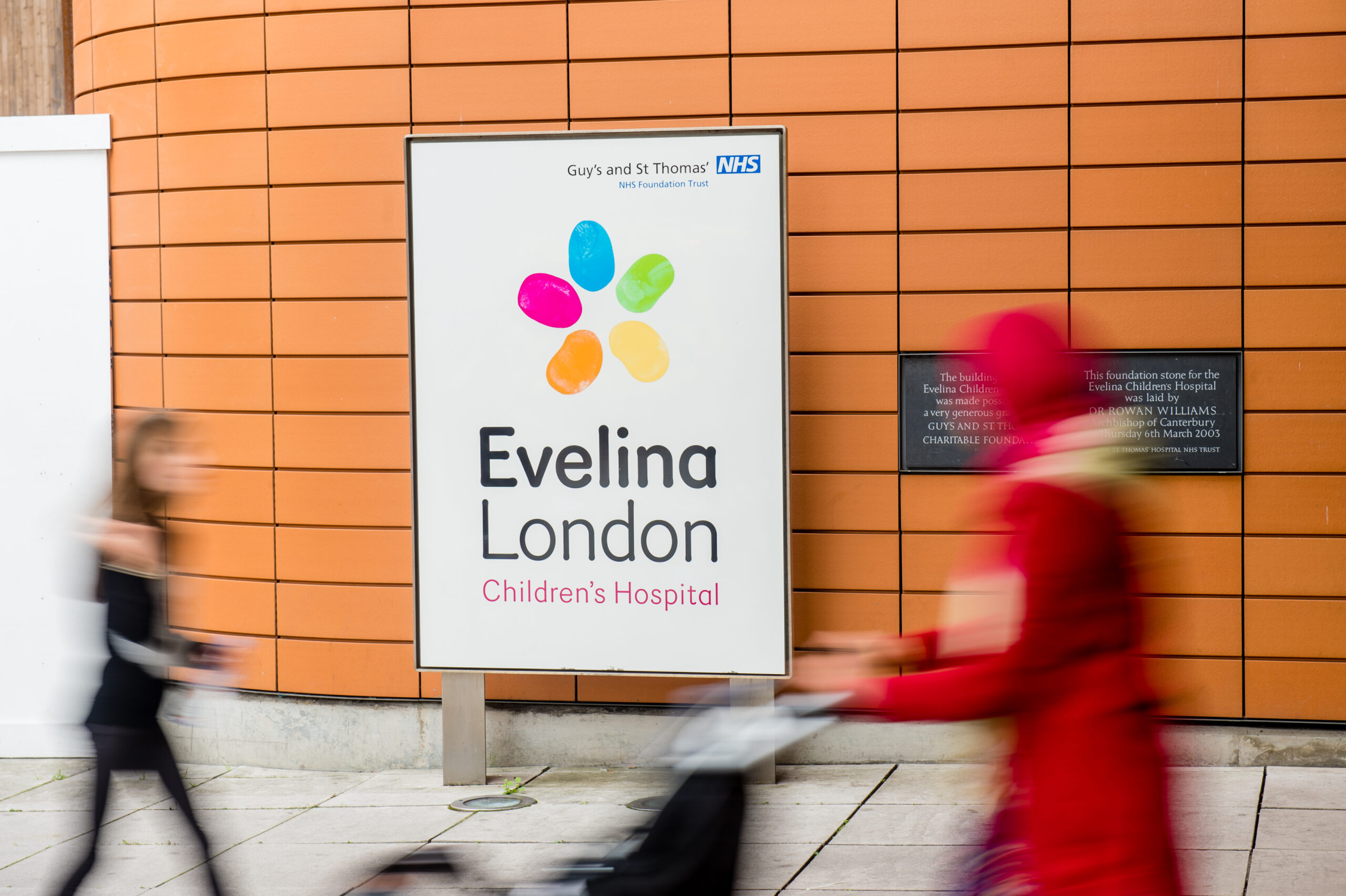 Evelina London Children's Hospital signage outside the hospital building