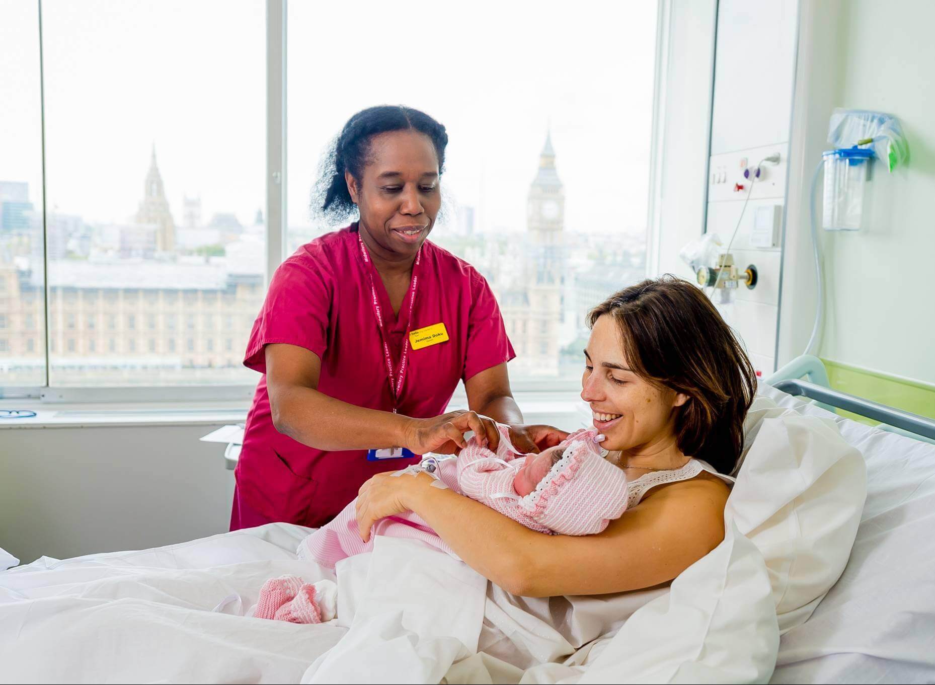Head midwife with private maternity patient in Westminster Maternity Suite