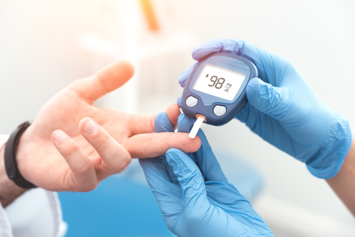 Blood sugar levels in people with diabetes can be checked by a finger prick test