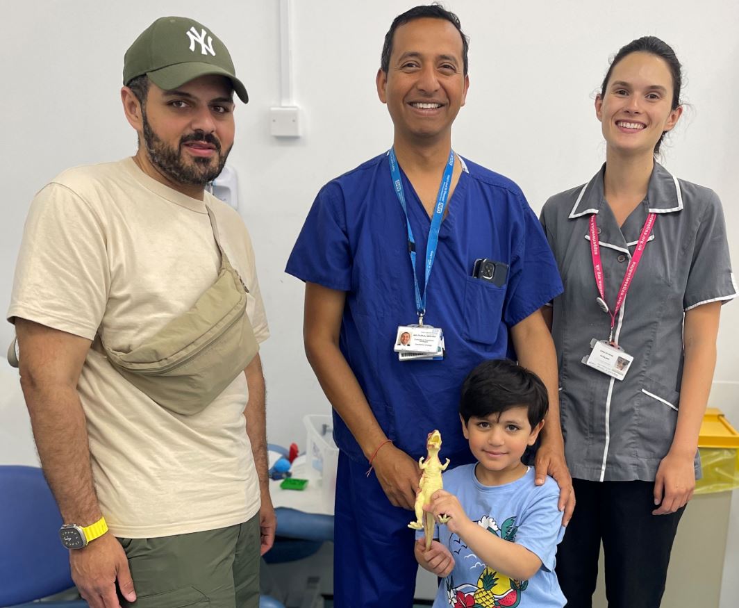 Mitrofanoff procedure patient Abdullah, with his father and medical team